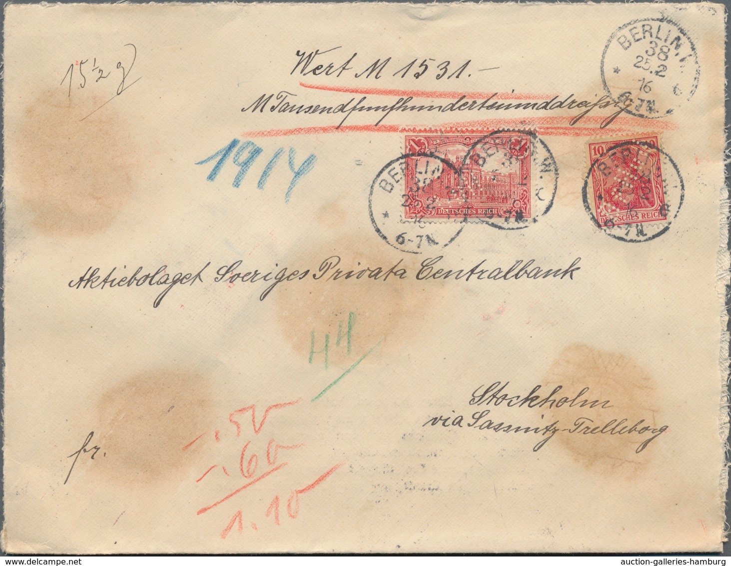 Deutsches Reich - Germania: 1916, Lot Von Zwölf Wertbriefen Nach Stockholm (Bankbriefe Ab Berlin, Ha - Autres & Non Classés