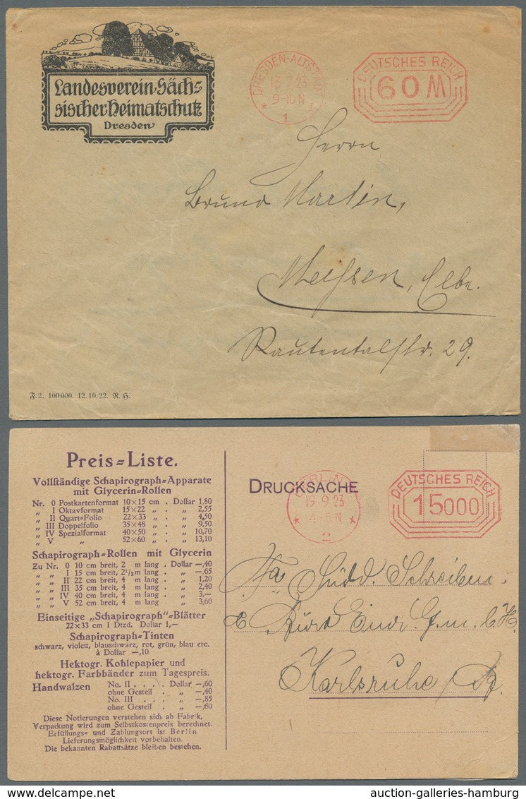 Deutsches Reich - Inflation: FREISTEMPEL; 1922-1923, Sammlung Von Etwa 70 Maschinenfreistempeln (mei - Briefe U. Dokumente