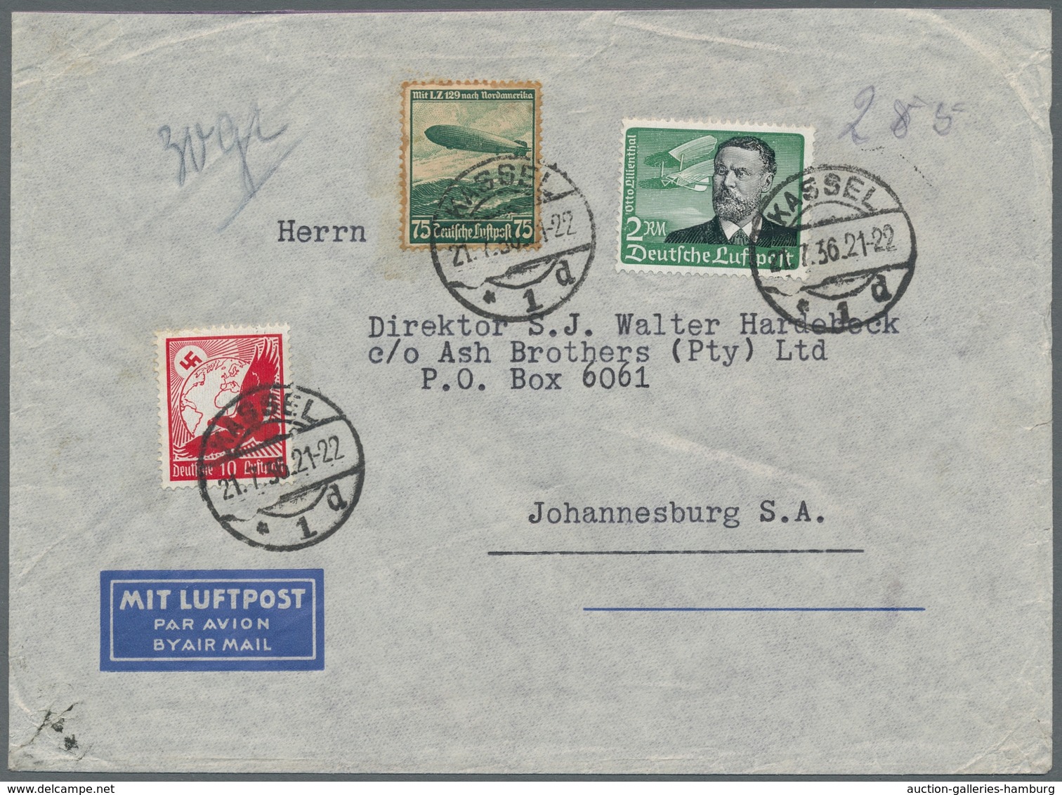 Deutsches Reich - 3. Reich: 1934-1936, Bestand von 13 Luftpostbriefen welche alle nach Johennesburg/