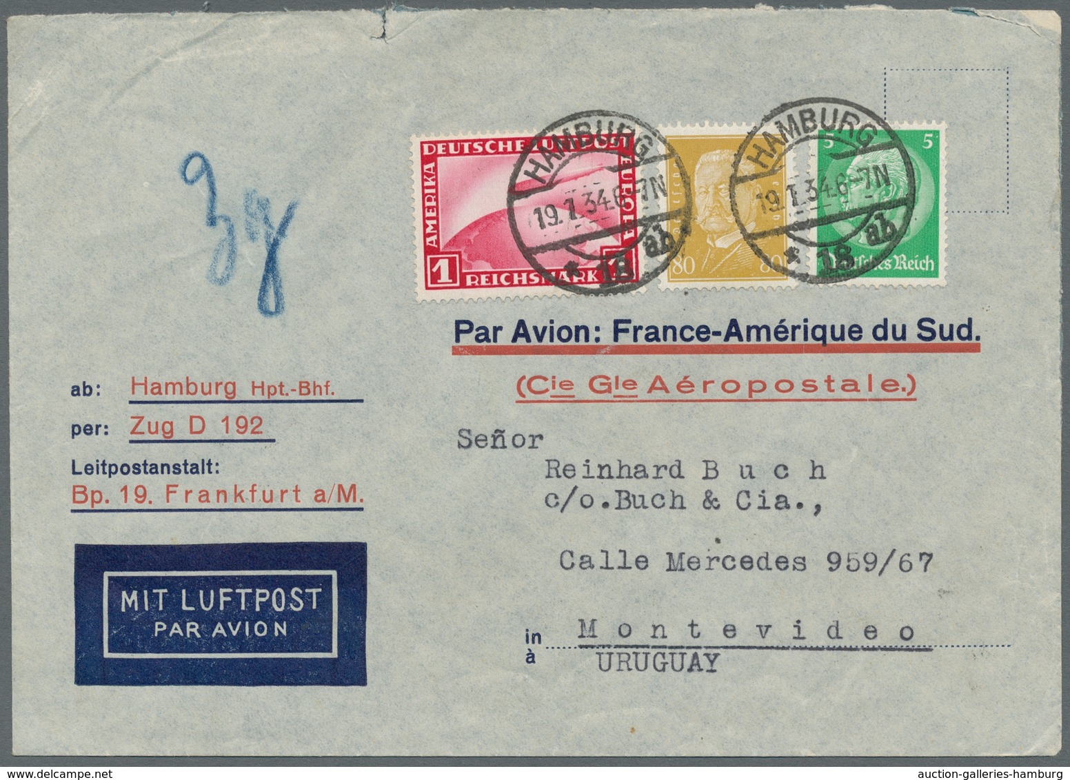 Deutsches Reich - 3. Reich: 1934-1938, Partie Von 5 Luftpostbriefen Welche Alle Nach Montevideo/Urug - Autres & Non Classés