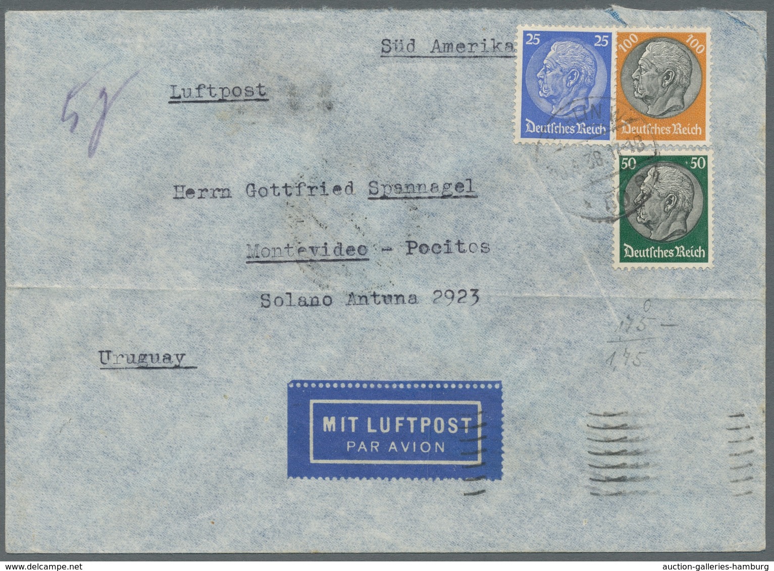 Deutsches Reich - 3. Reich: 1934-1938, Partie von 5 Luftpostbriefen welche alle nach Montevideo/Urug