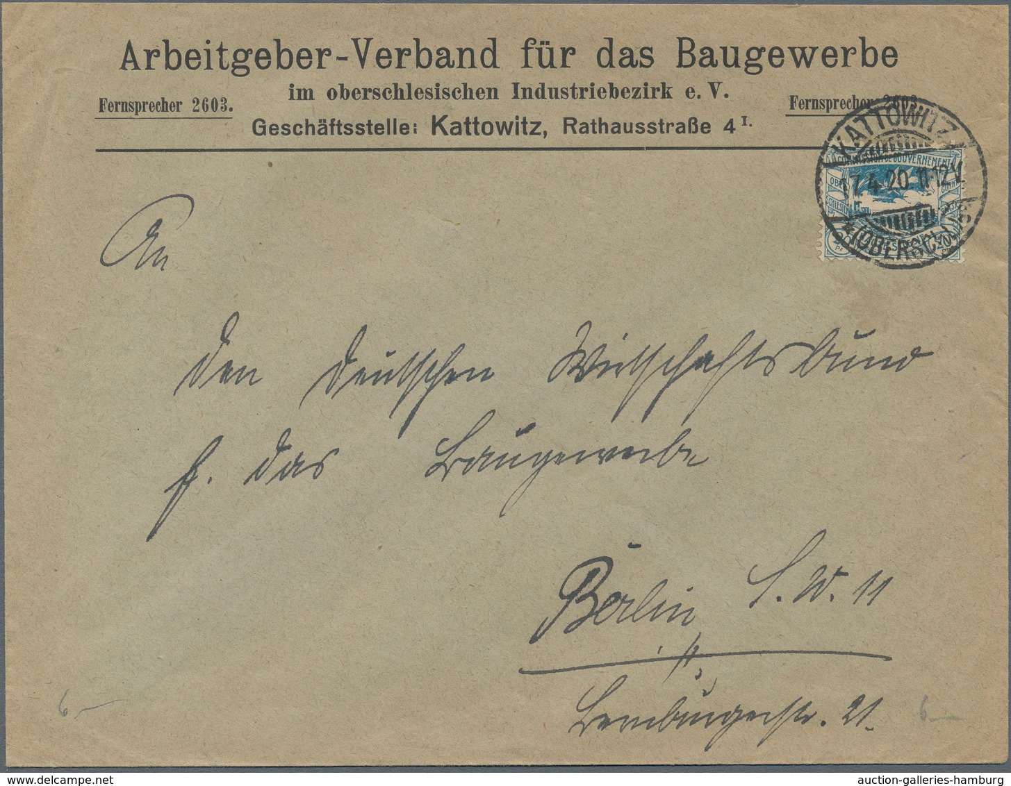 Deutsche Abstimmungsgebiete: Oberschlesien: 1920/1922, neun Bedarfsbelege mit versch. Frankaturen: f