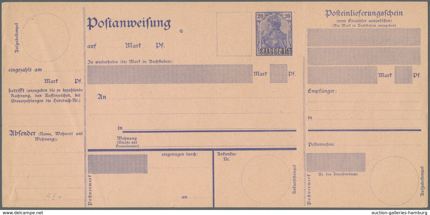 Deutsche Abstimmungsgebiete: Saargebiet - Ganzsachen: 1920-1921, Kleine Partie Von 6 Ungebrauchten P - Ganzsachen