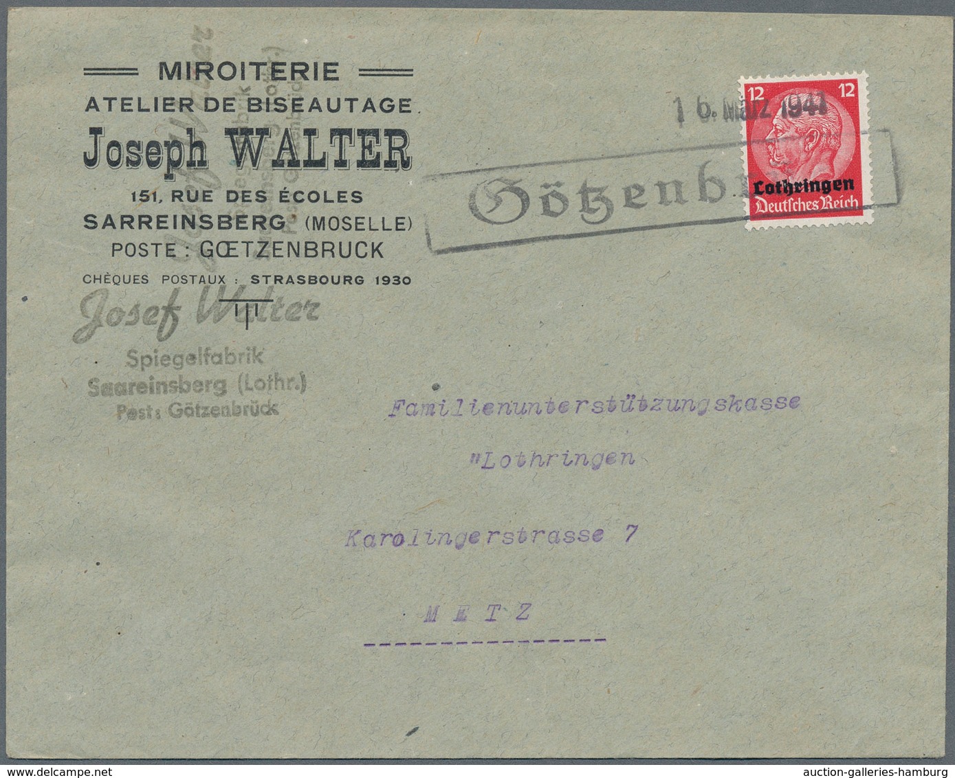 Dt. Besetzung II WK - Lothringen: 1940/1941, Lot Von Elf Bedarfsbriefen Frankiert Mit 12 Pfg. Hinden - Ocupación 1938 – 45