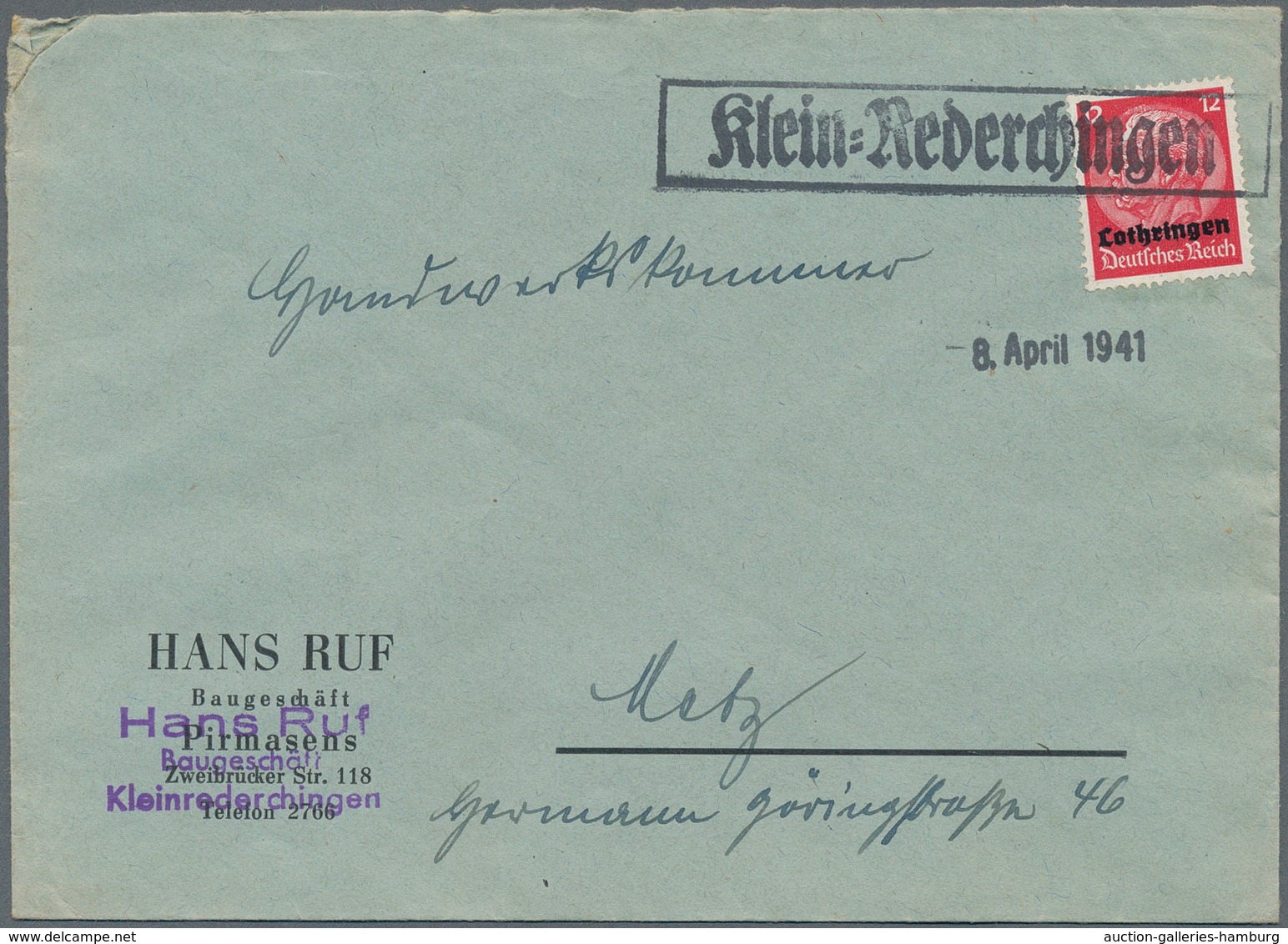 Dt. Besetzung II WK - Lothringen: 1940/1941, Lot Von Elf Bedarfsbriefen Frankiert Mit 12 Pfg. Hinden - Besetzungen 1938-45