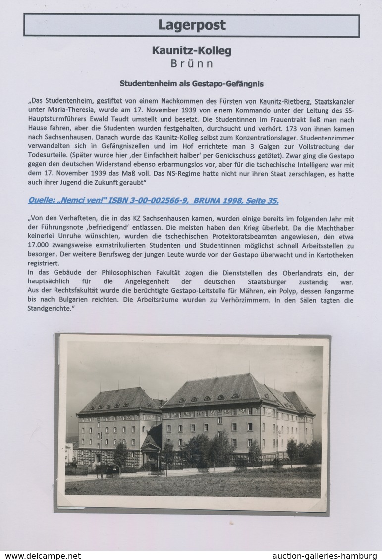 KZ-Post: 1939/1941, Internierungslager KAUNITZ - BRÜNN: Sammlung Und Dokumentation über Das Gestapo- - Briefe U. Dokumente