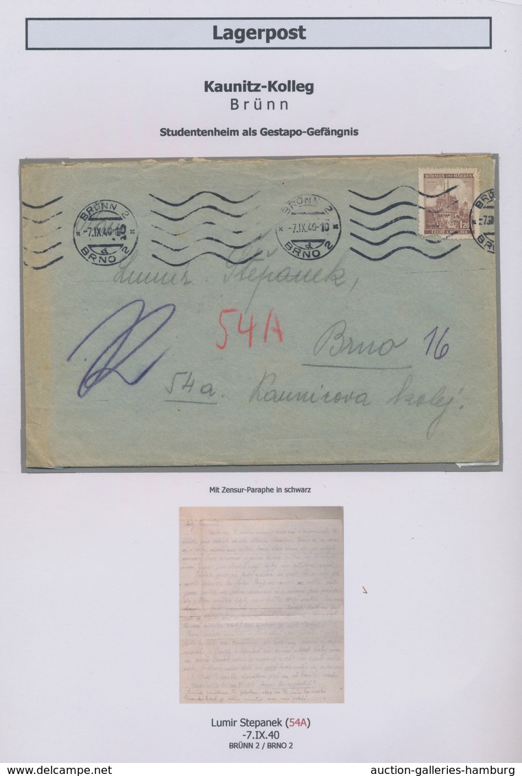 KZ-Post: 1939/1941, Internierungslager KAUNITZ - BRÜNN: Sammlung Und Dokumentation über Das Gestapo- - Lettres & Documents