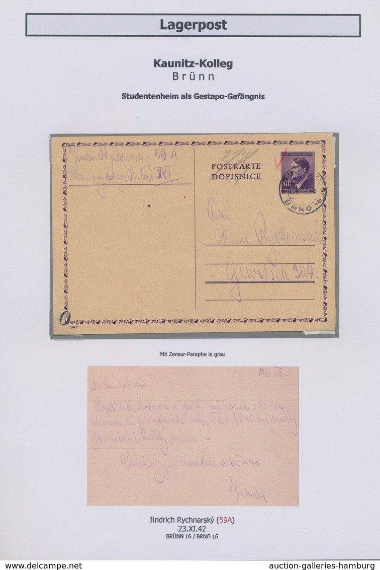KZ-Post: 1939/1941, Internierungslager KAUNITZ - BRÜNN: Sammlung Und Dokumentation über Das Gestapo- - Storia Postale