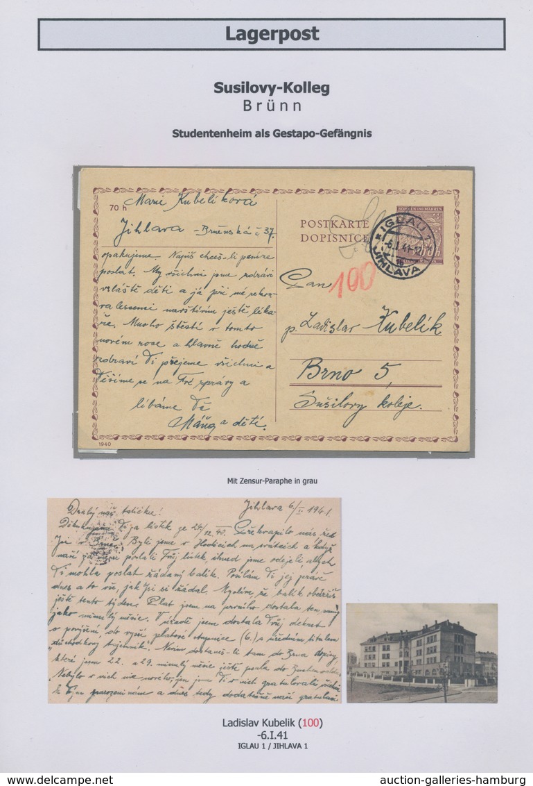 KZ-Post: 1939/1941, Internierungslager KAUNITZ - BRÜNN: Sammlung Und Dokumentation über Das Gestapo- - Lettres & Documents