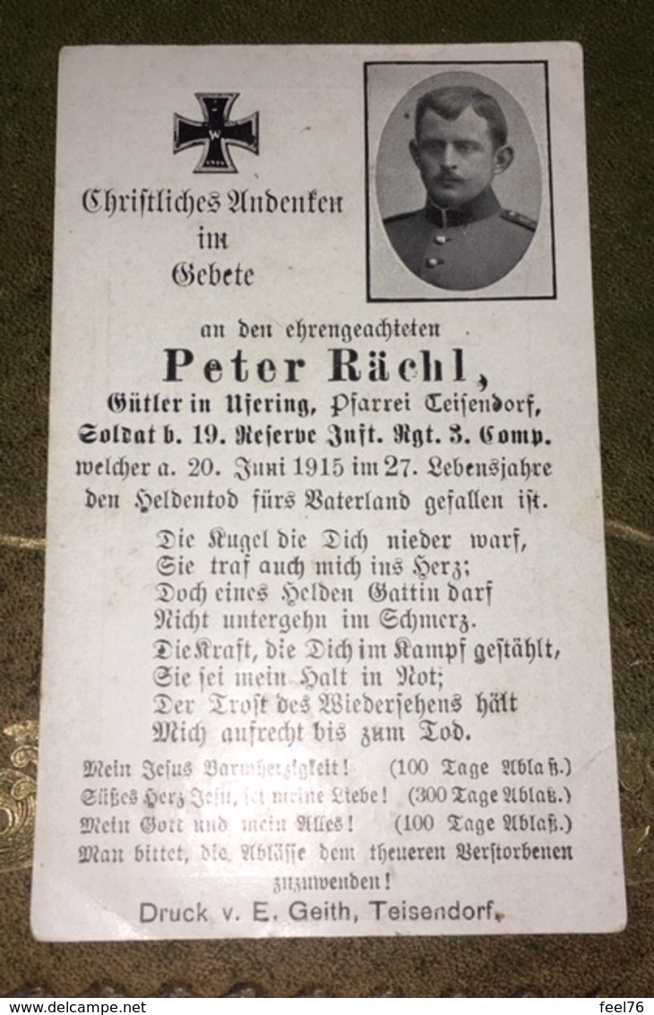 Sterbebild Wk1 Ww1 Bidprentje Avis Décès Deathcard RIR19 Vogesen 20. Juni 1915 Aus Teisendorf - 1914-18