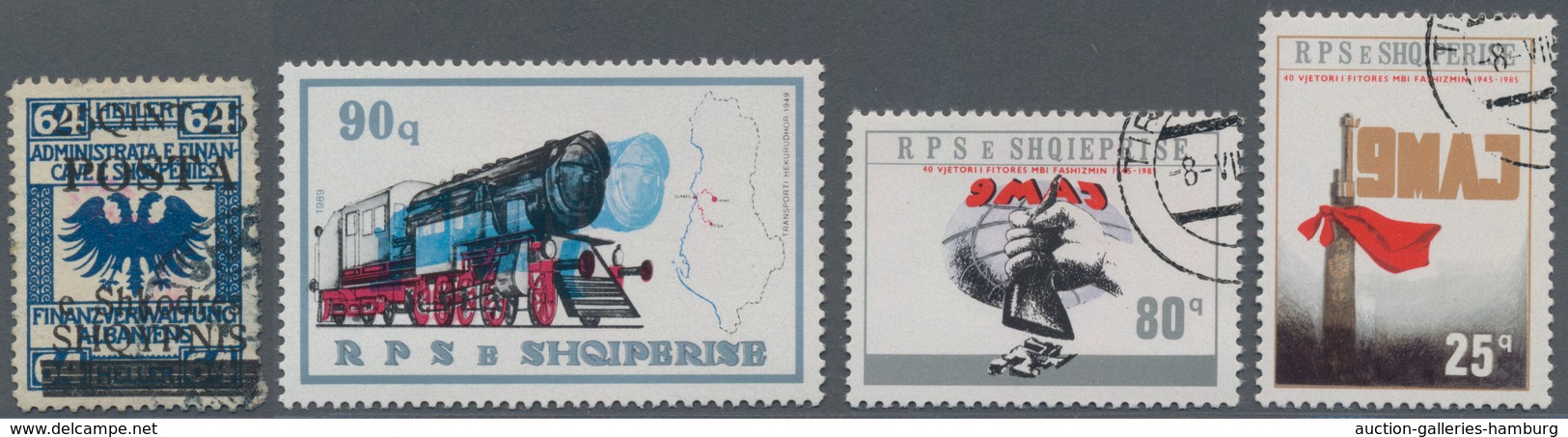 Albanien: 1913-89 Group Of 38 Special Stamps Including 1919 25q. On 64h. With Eagle Type II Used, Ma - Albania