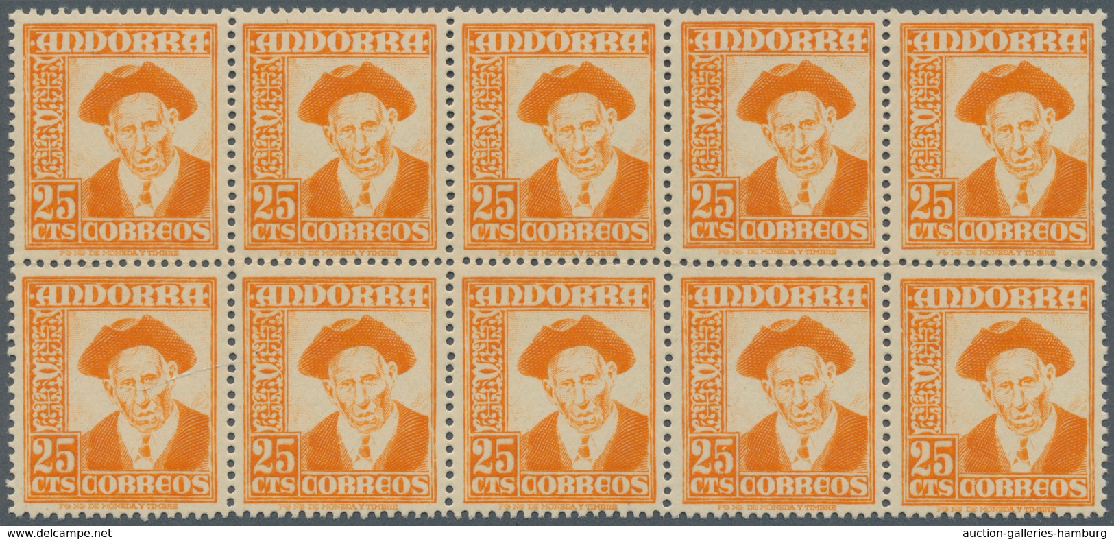 Andorra - Spanische Post: 1953, Councilman 25c. Orange-yellow In A Lot With About 1.000 (!) Stamps M - Sonstige & Ohne Zuordnung