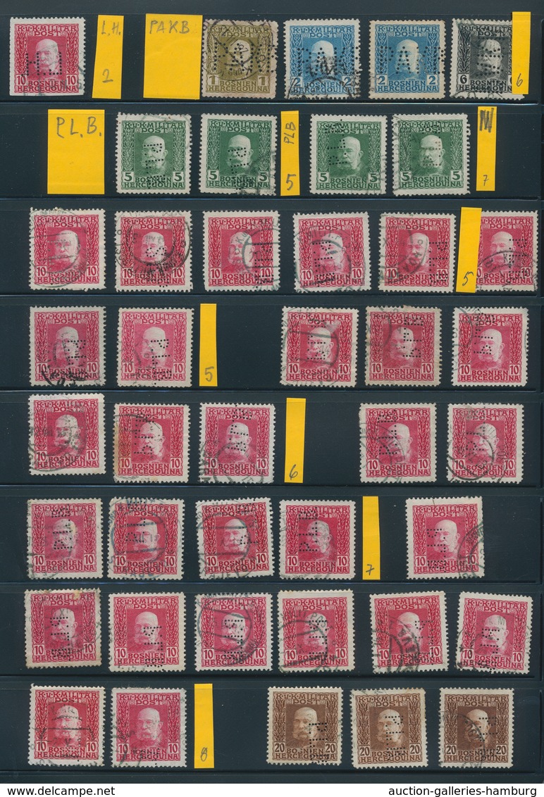 Bosnien und Herzegowina (Österreich 1879/1918): 1897-1917, extensive lot of perfins on the issues of