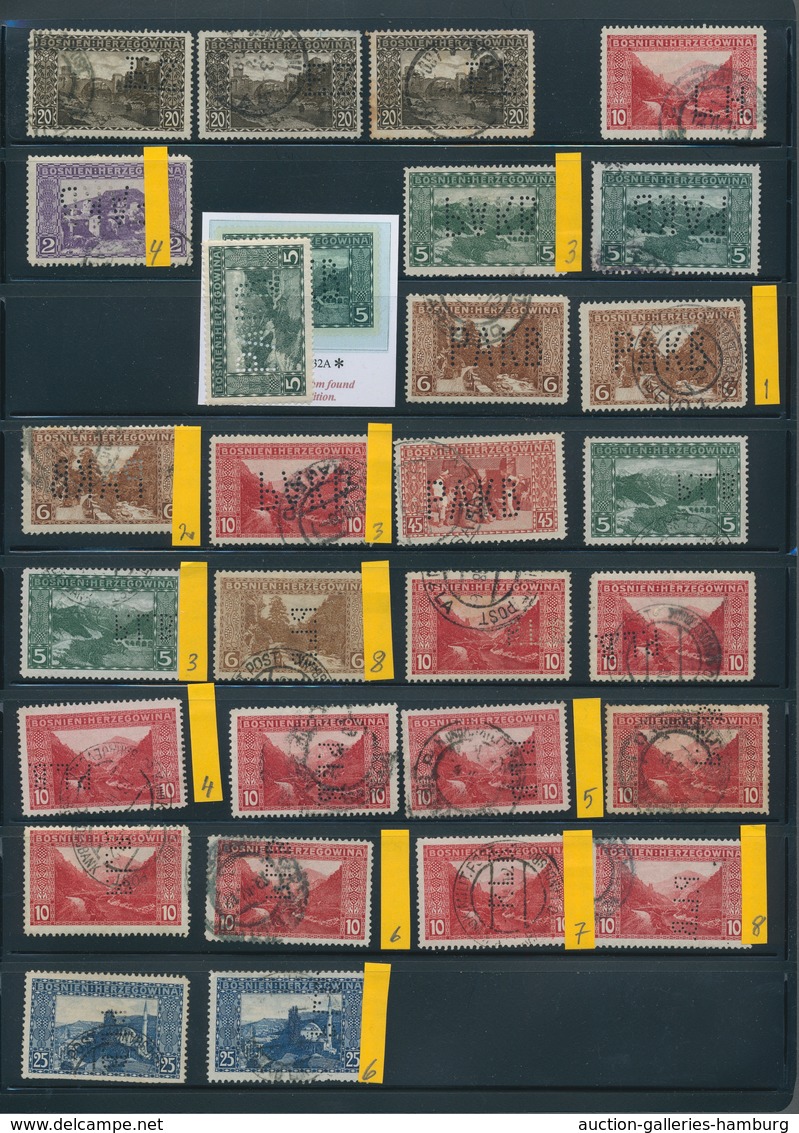 Bosnien und Herzegowina (Österreich 1879/1918): 1897-1917, extensive lot of perfins on the issues of