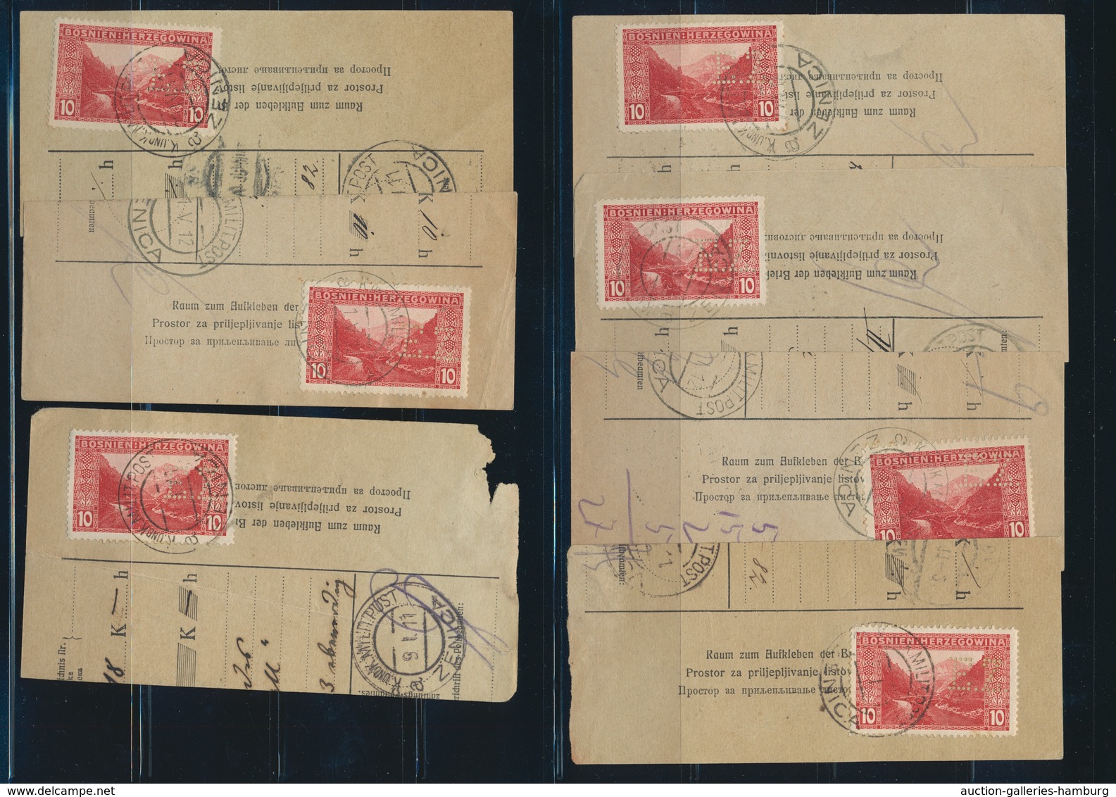 Bosnien und Herzegowina (Österreich 1879/1918): 1897-1917, extensive lot of perfins on the issues of