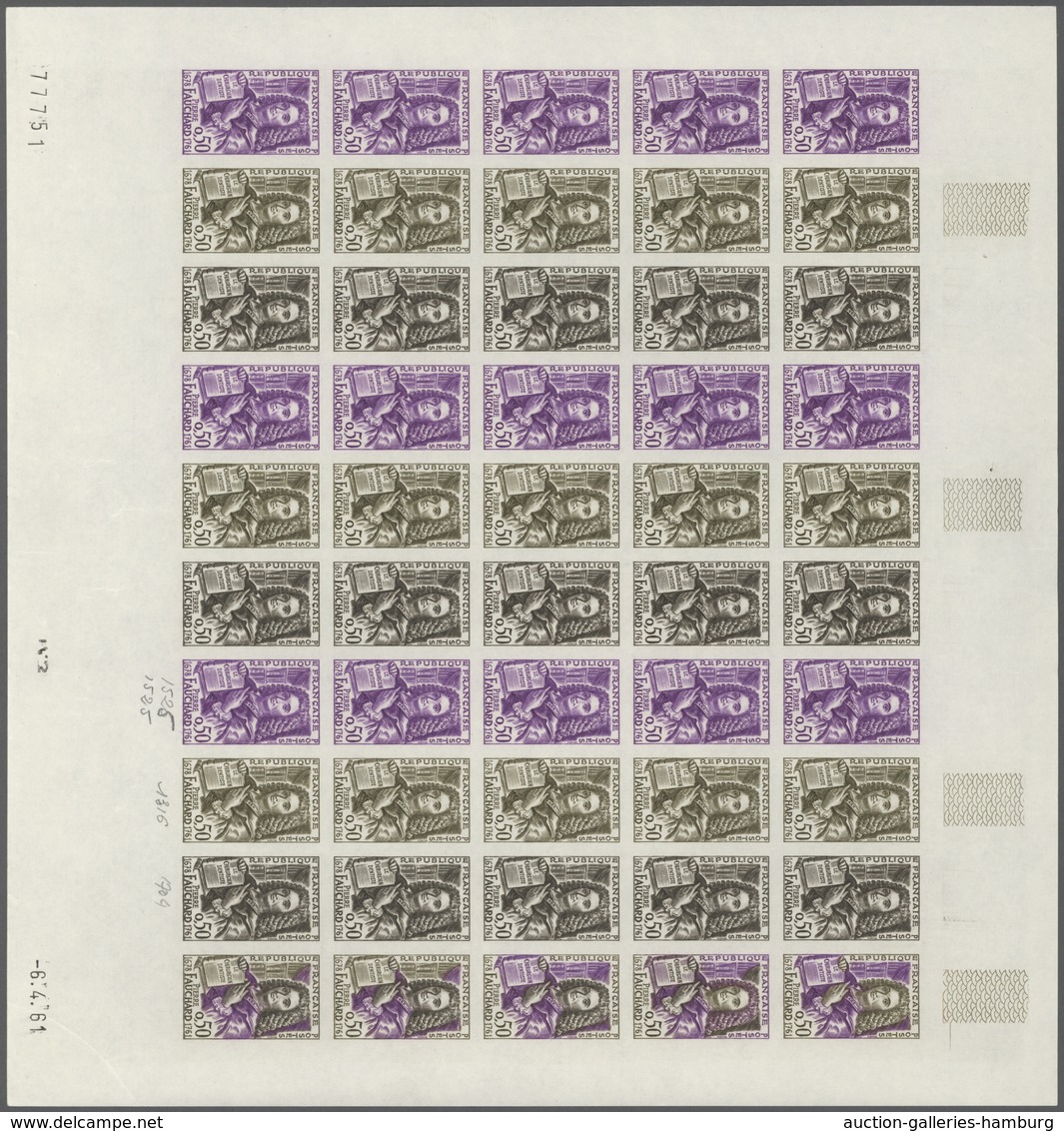 Frankreich: 1961/1979, France and area, IMPERFORATE COLOUR PROOFS, MNH assortment of 33 complete she