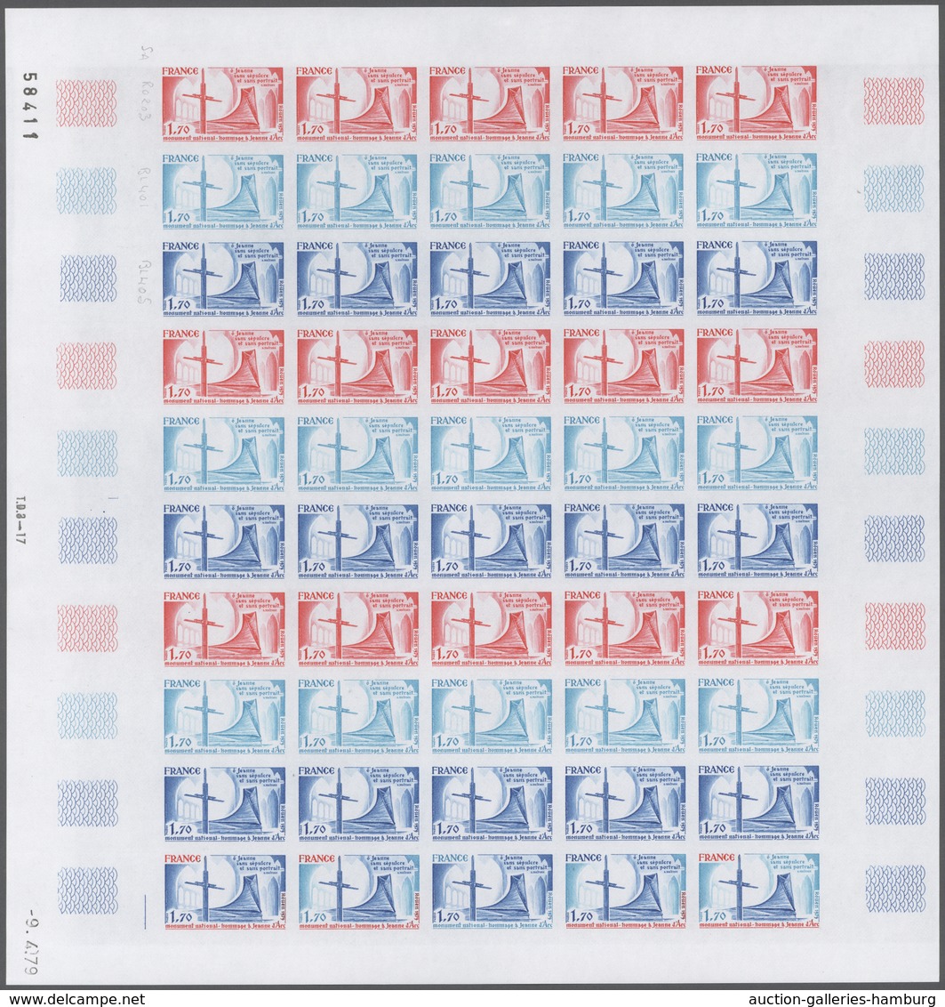Frankreich: 1961/1979, France and area, IMPERFORATE COLOUR PROOFS, MNH assortment of 33 complete she