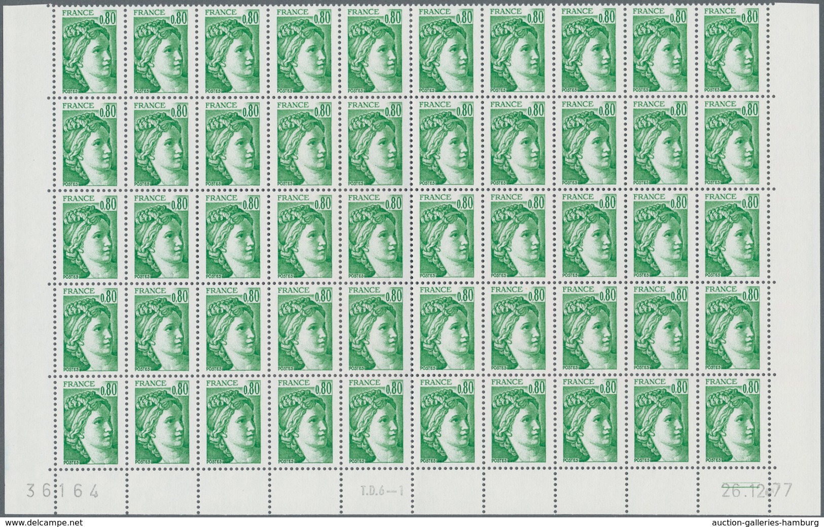 Frankreich: 1977, Definitives "Sabine De Gandon", MISSING PHOSPHOR (BRILLIANT GUM), 0.80fr. Bright G - Autres & Non Classés