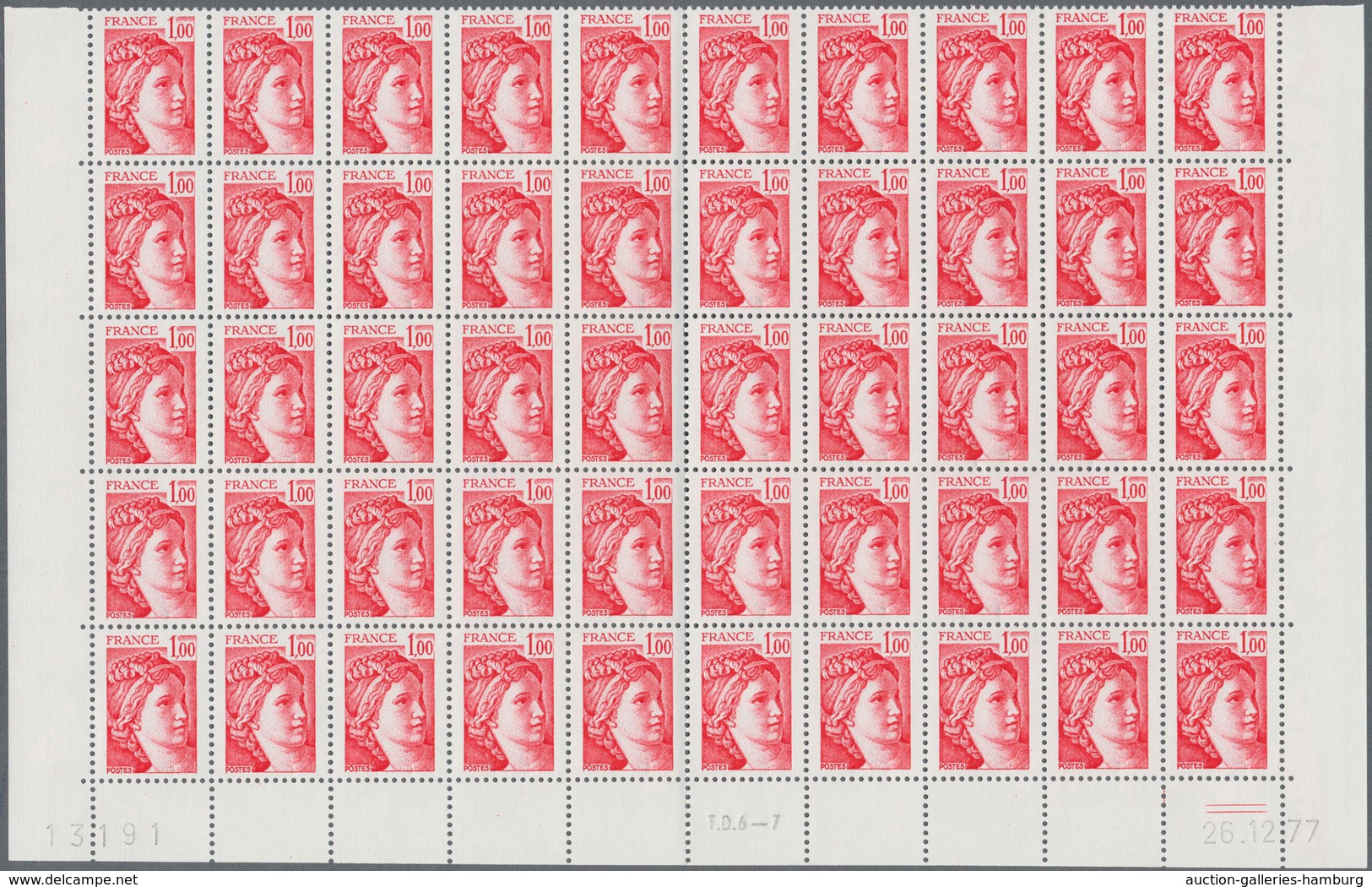 Frankreich: 1977, Definitives "Sabine De Gandon", MISSING PHOSPHOR (BRILLIANT GUM), 0.80fr. Bright G - Sonstige & Ohne Zuordnung