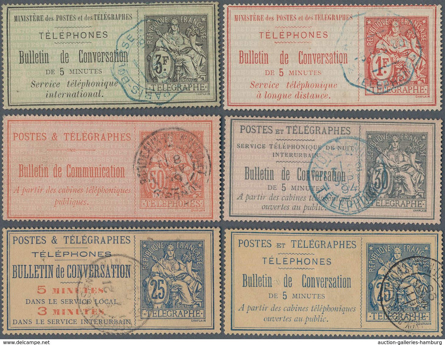 Frankreich - Ganzsachen: 1885/1909, Lot Of Twelve Different Used Telephone Billets, Sight Postal Wea - Autres & Non Classés