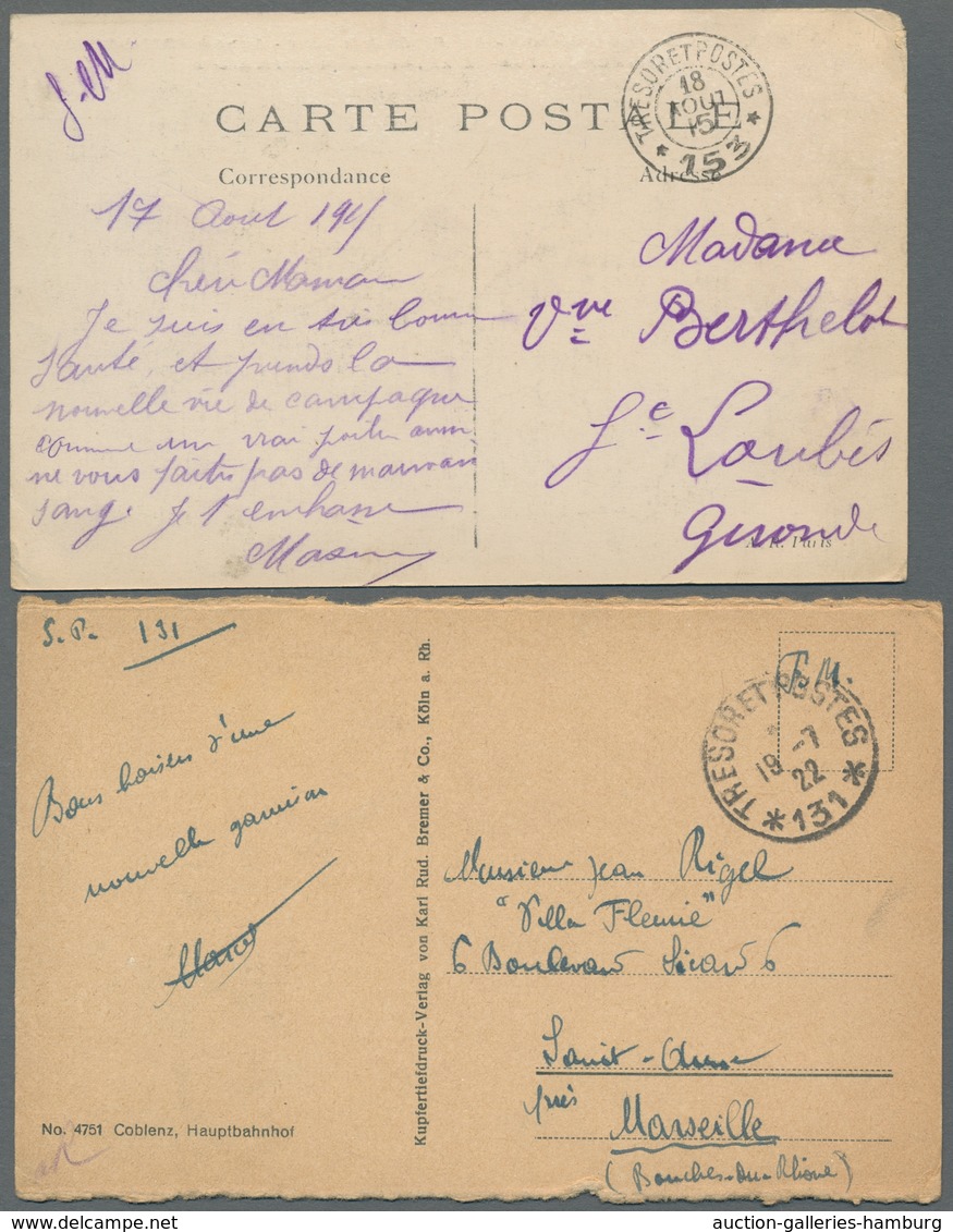 Frankreich - Militärpost / Feldpost: 1914-1922, Bestand Von 77 Feldpostbelegen Mit "Tresor Et Postes - Sellos De Franquicias Militares