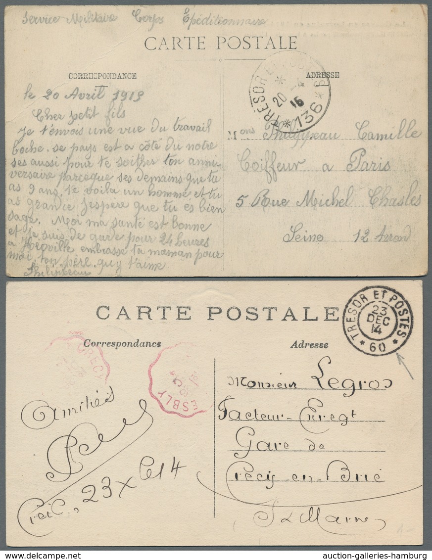 Frankreich - Militärpost / Feldpost: 1914-1922, Bestand Von 77 Feldpostbelegen Mit "Tresor Et Postes - Sellos De Franquicias Militares