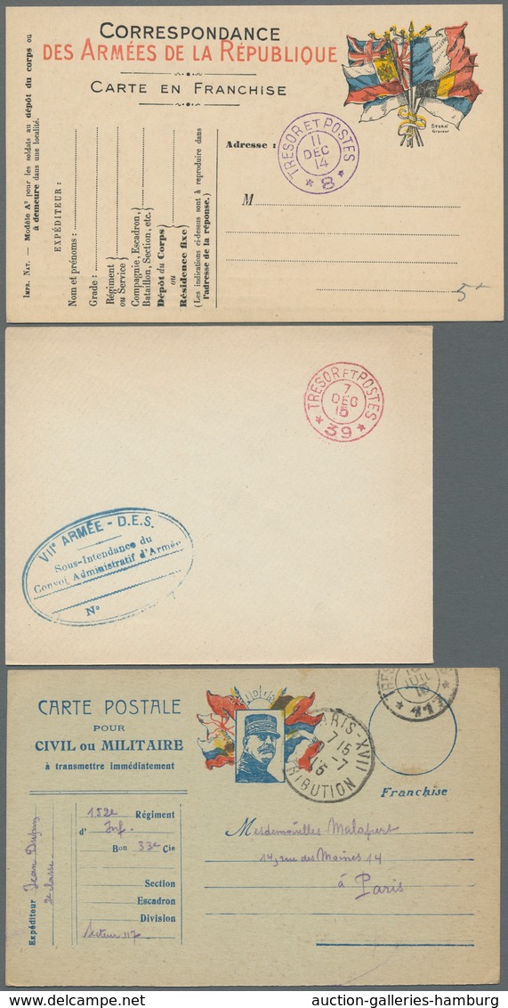 Frankreich - Militärpost / Feldpost: 1914-1922, Bestand Von 77 Feldpostbelegen Mit "Tresor Et Postes - Sellos De Franquicias Militares