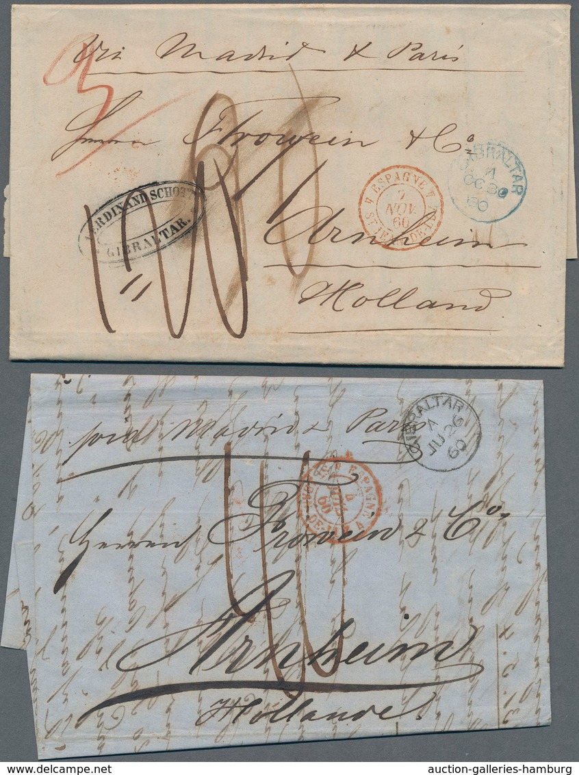 Gibraltar - Vorphilatelie: 1854/1860, Lot Of Seven Letters To The Netherlands, Showing Various Postm - Gibraltar