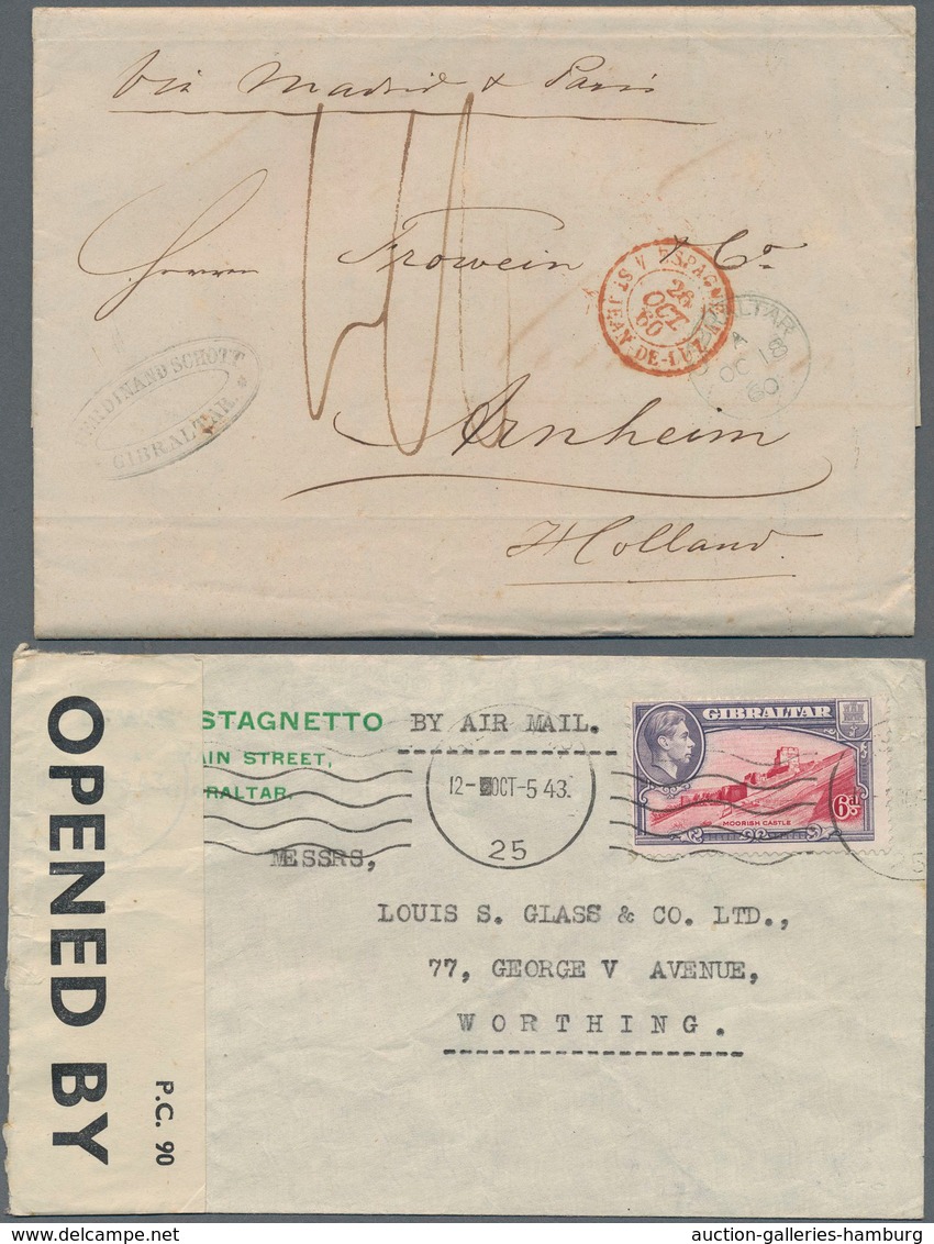 Gibraltar: 1852/1943, Lot Of 32 Covers/cards/stationeries, E.g. Censored And Airmail, Nice Range Of - Gibraltar