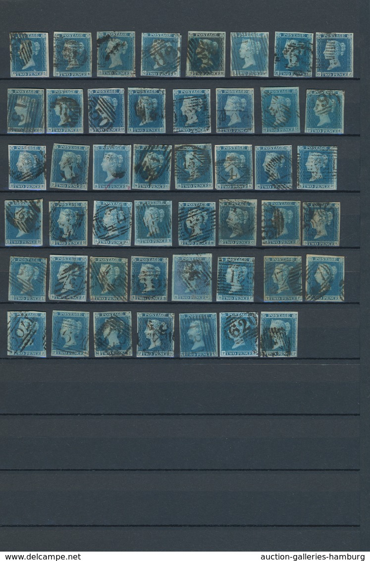 Großbritannien: 1841/1850 (ca.), 2d. Blue "white Lines", Assortment Of 47 Used Stamps With Good Marg - Briefe U. Dokumente