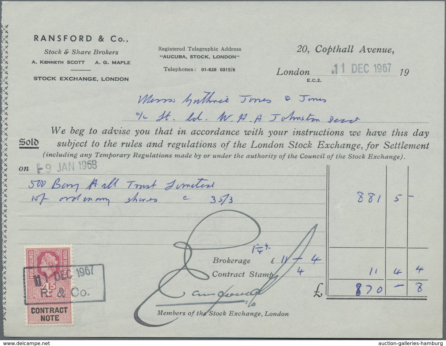 Großbritannien - Besonderheiten: 1888/1967, More Than 100 Sale And Purchase Contracts From Brikers F - Sonstige & Ohne Zuordnung