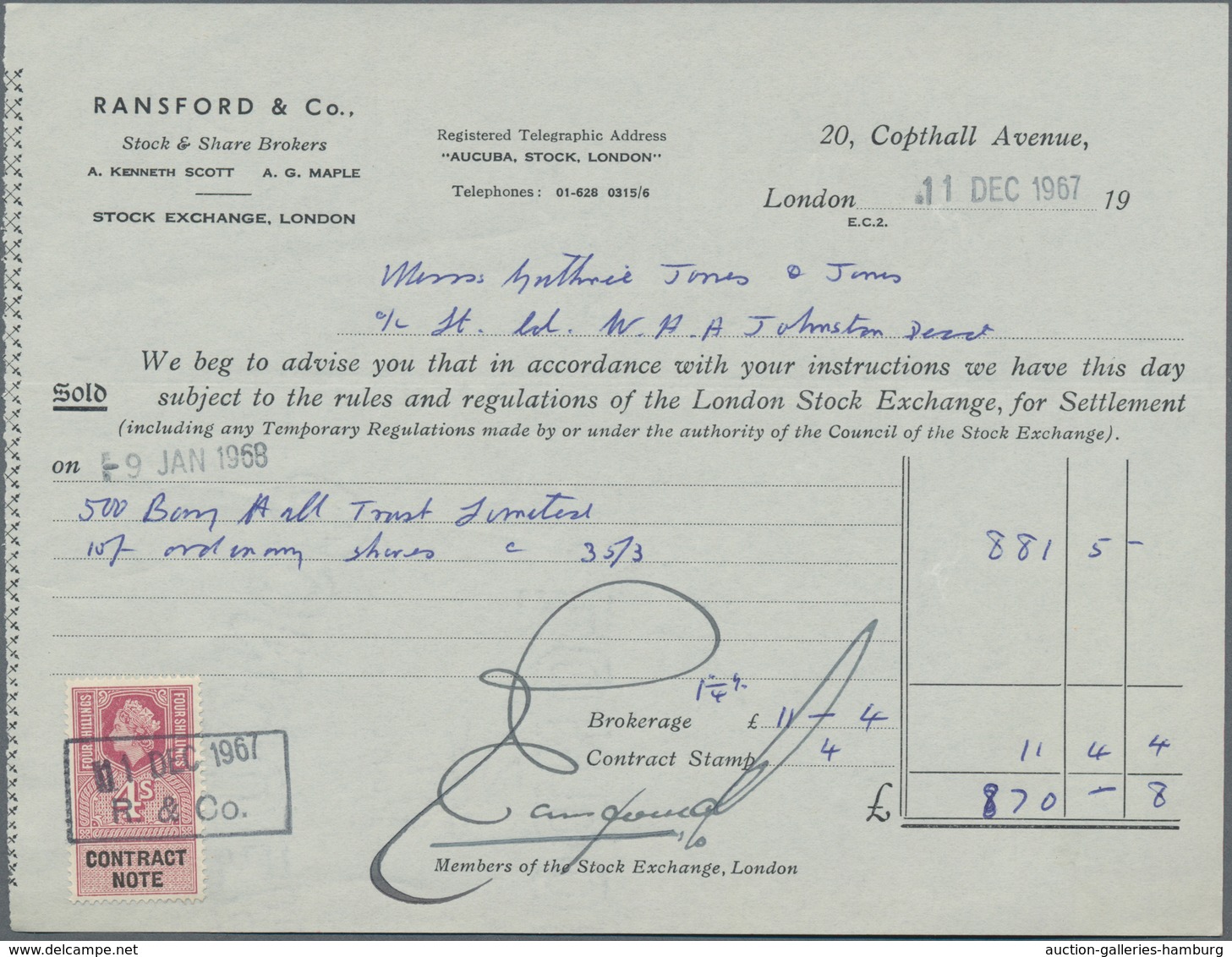 Großbritannien - Besonderheiten: 1888/1967, More Than 100 Sale And Purchase Contracts From Brikers F - Andere & Zonder Classificatie