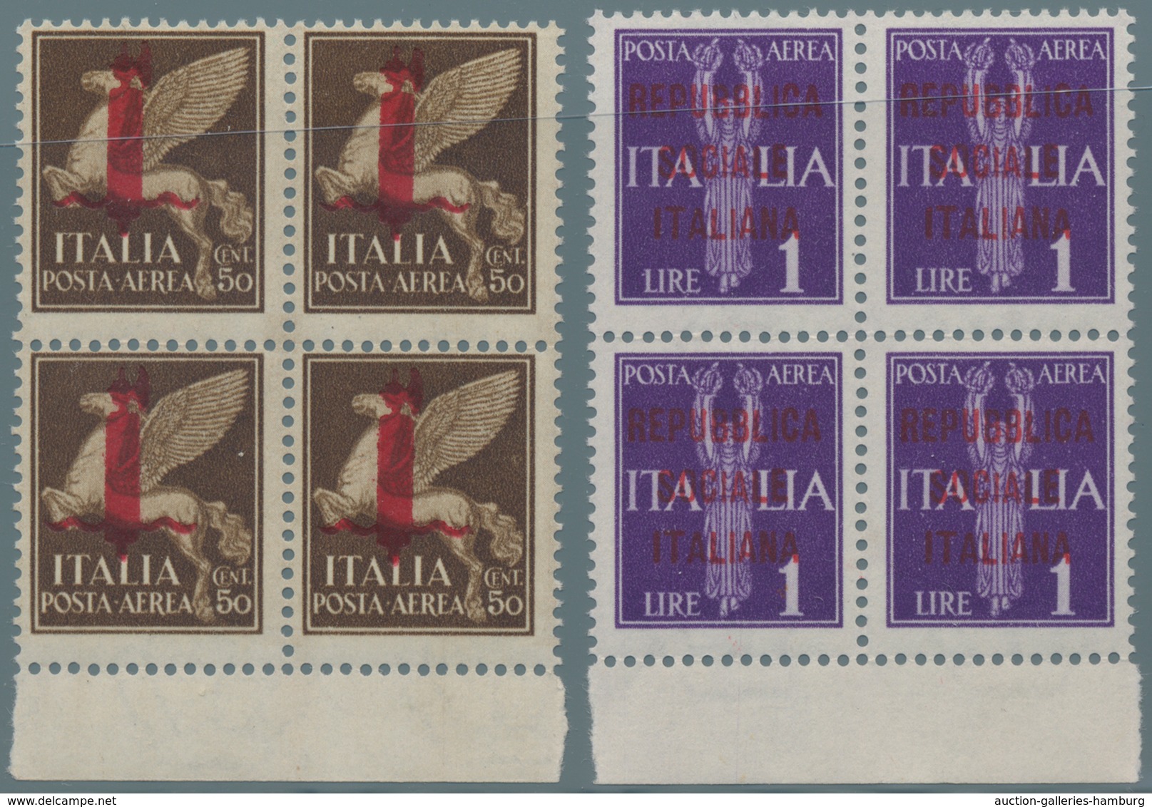 Italien: 1944-45, 2REP. SOC. ITALIANA ISSUES" Assembling Of High Value Stamps And Blocks, Air Mail I - Ohne Zuordnung