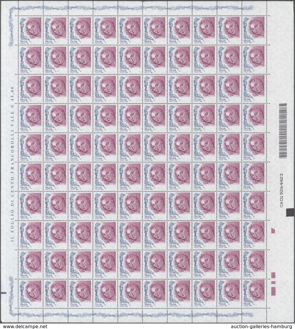 Italien: 2004, 0.45 € Venus Of Urbio, Lot Of Nine Complete (folded) Sheet Of 100 Stamps, Each Showin - Sin Clasificación