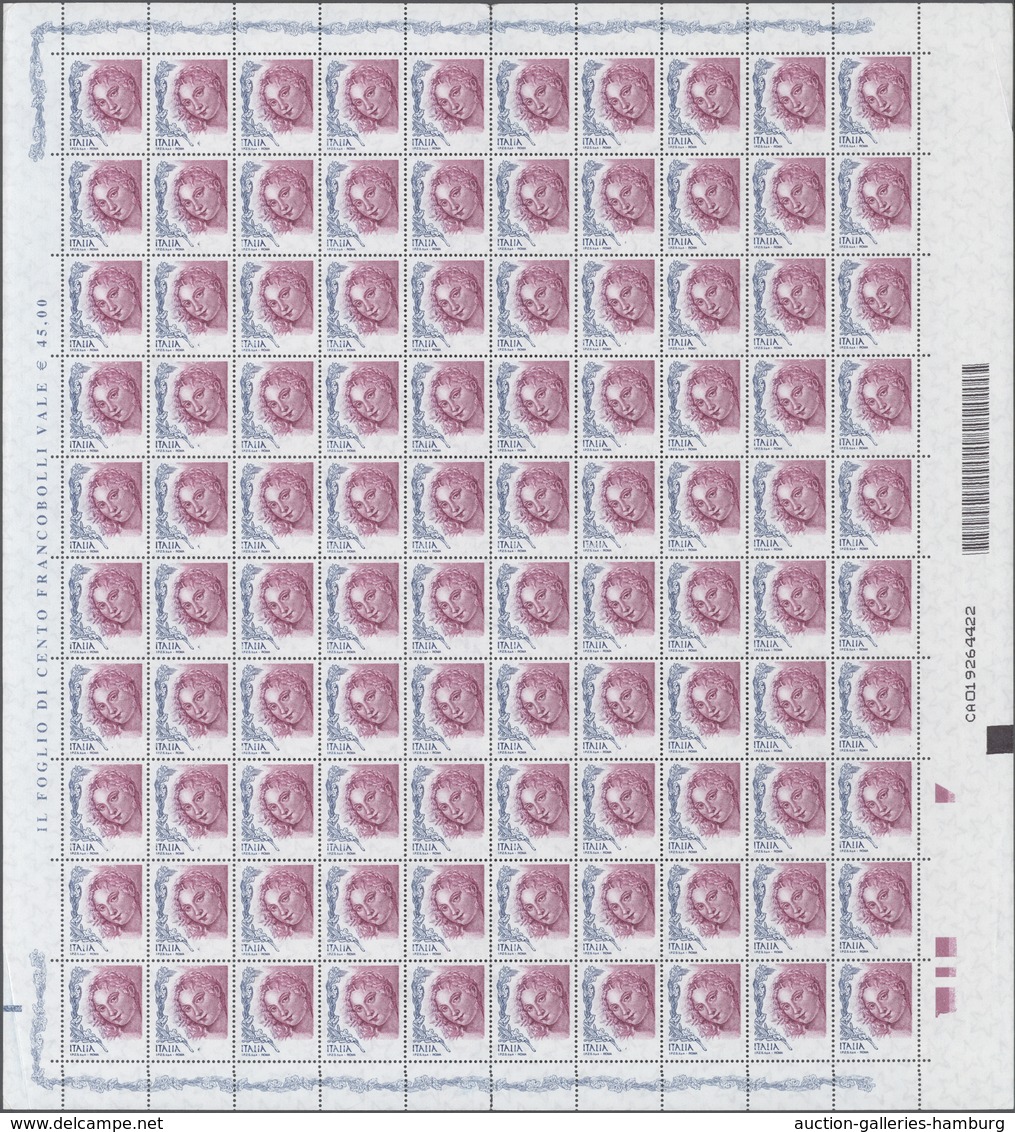 Italien: 2004, 0.45 € Venus Of Urbio, Lot Of Nine Complete (folded) Sheet Of 100 Stamps, Each Showin - Zonder Classificatie