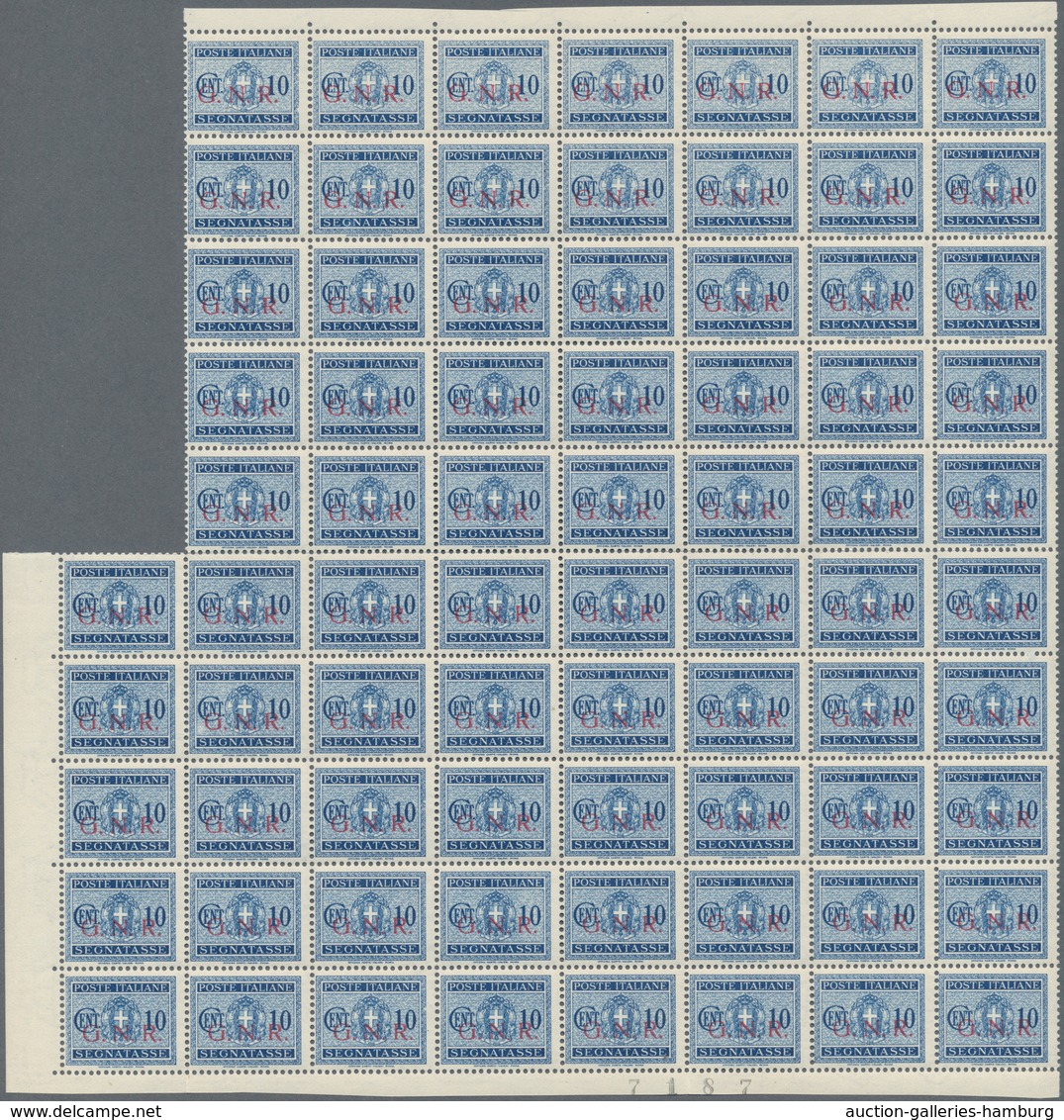 Italien: 1944, Republika Sociale "G.N.R." Issue 10 C. Blue 150 Stamps Mint Never Hinged Large Blocks - Ohne Zuordnung