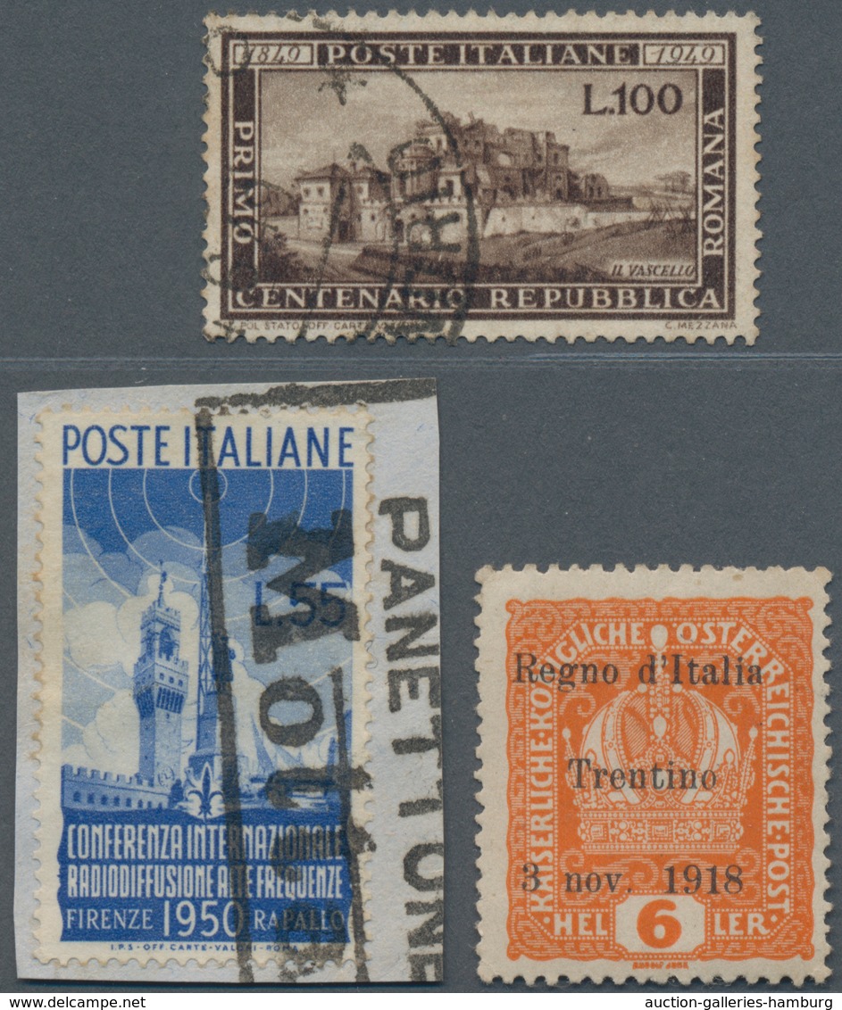 Italien: 1860's-1950's Ca.: Hundreds Of Used Stamps, Few Mint, And Several Covers And Documents, Wit - Non Classificati