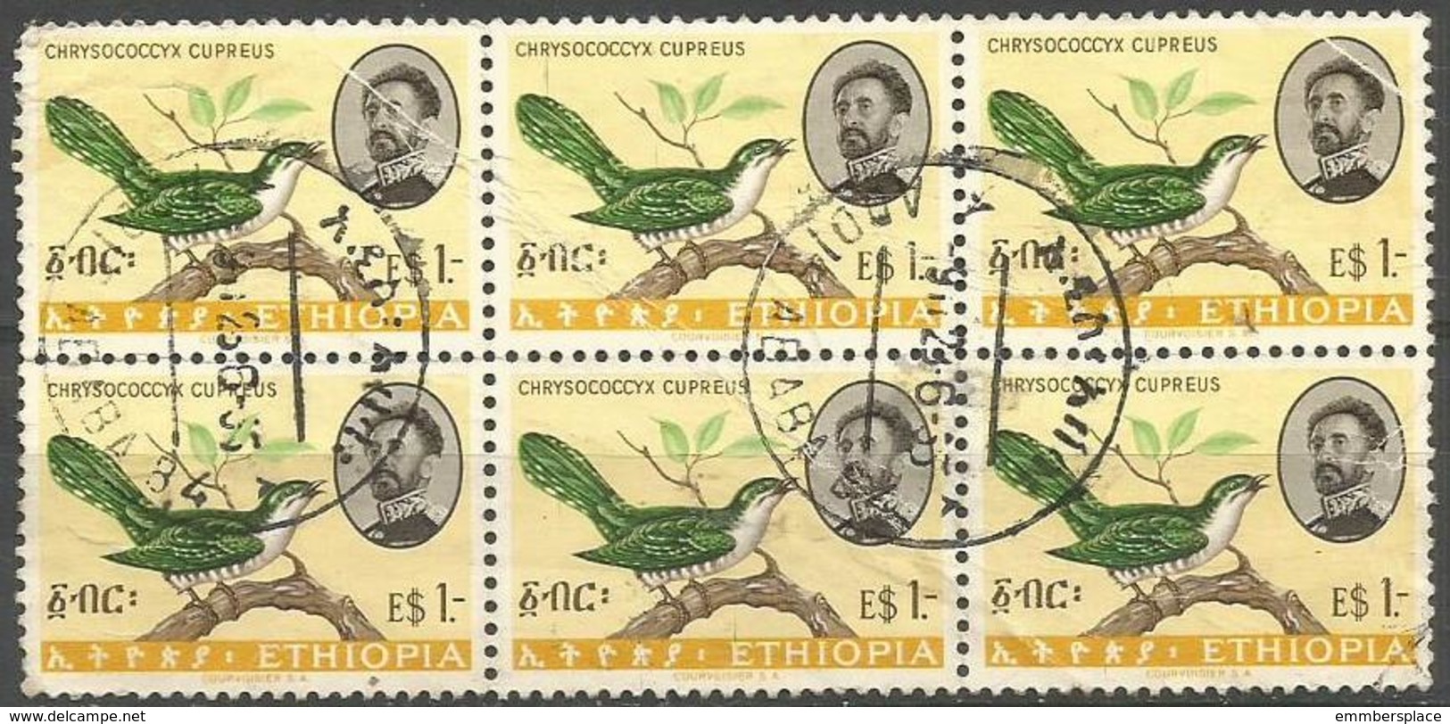 Ethiopia - 1962 Emerald Cuckoo $1 Block Of 6 Used    Sc 390 - Ethiopia