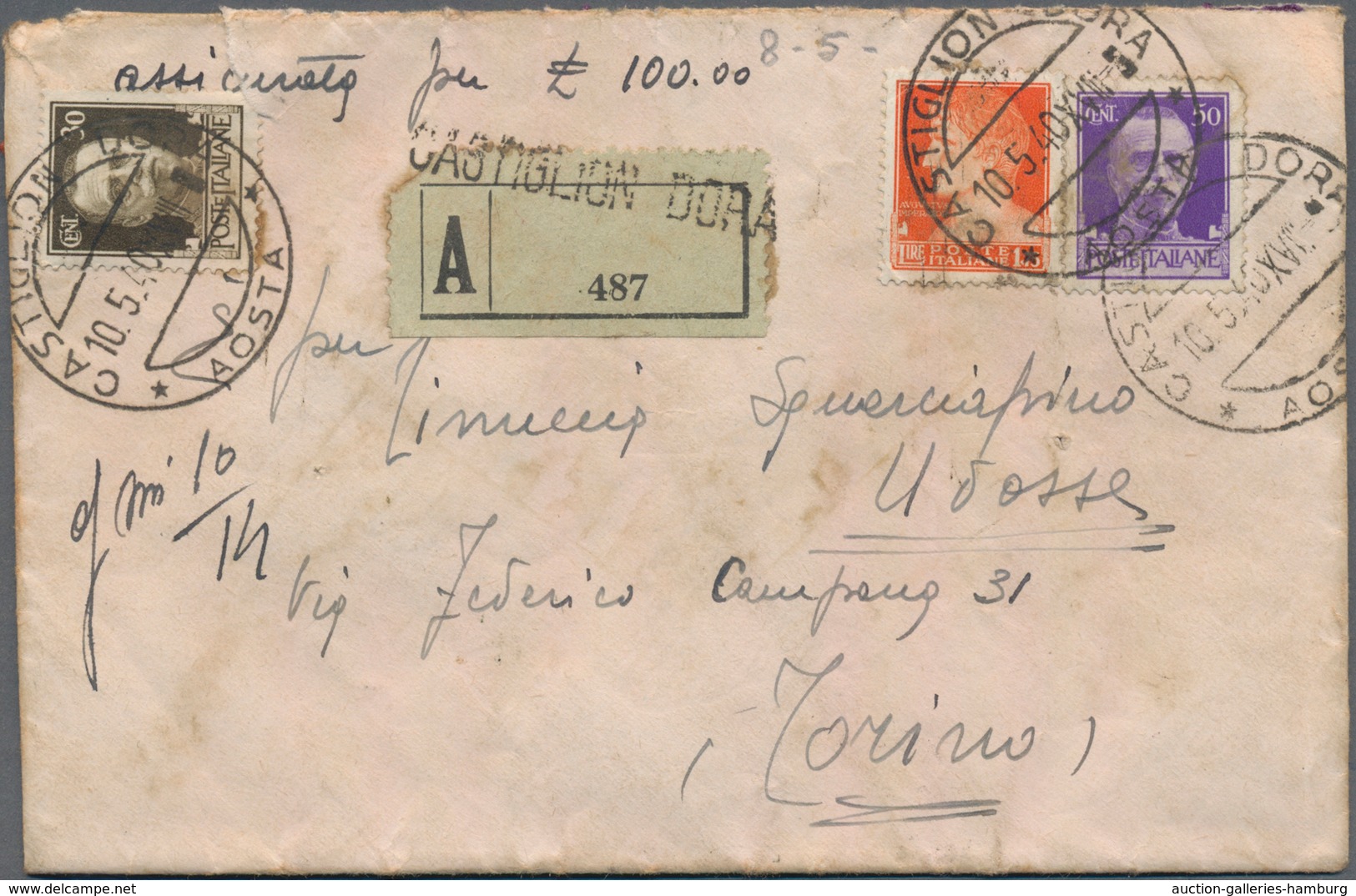 Italien - Lokalausgaben 1944/45 - Aosta: 1939/1940, Lot Of 57 Covers Used In The Aosta Valley (Valle - Emissions Locales/autonomes