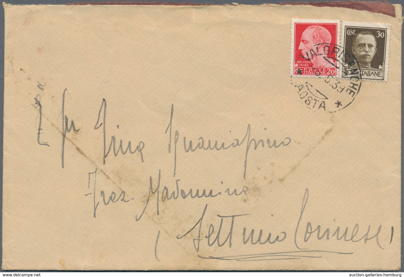 Italien - Lokalausgaben 1944/45 - Aosta: 1939/1940, Lot Of 57 Covers Used In The Aosta Valley (Valle - Ortsausgaben/Autonome A.