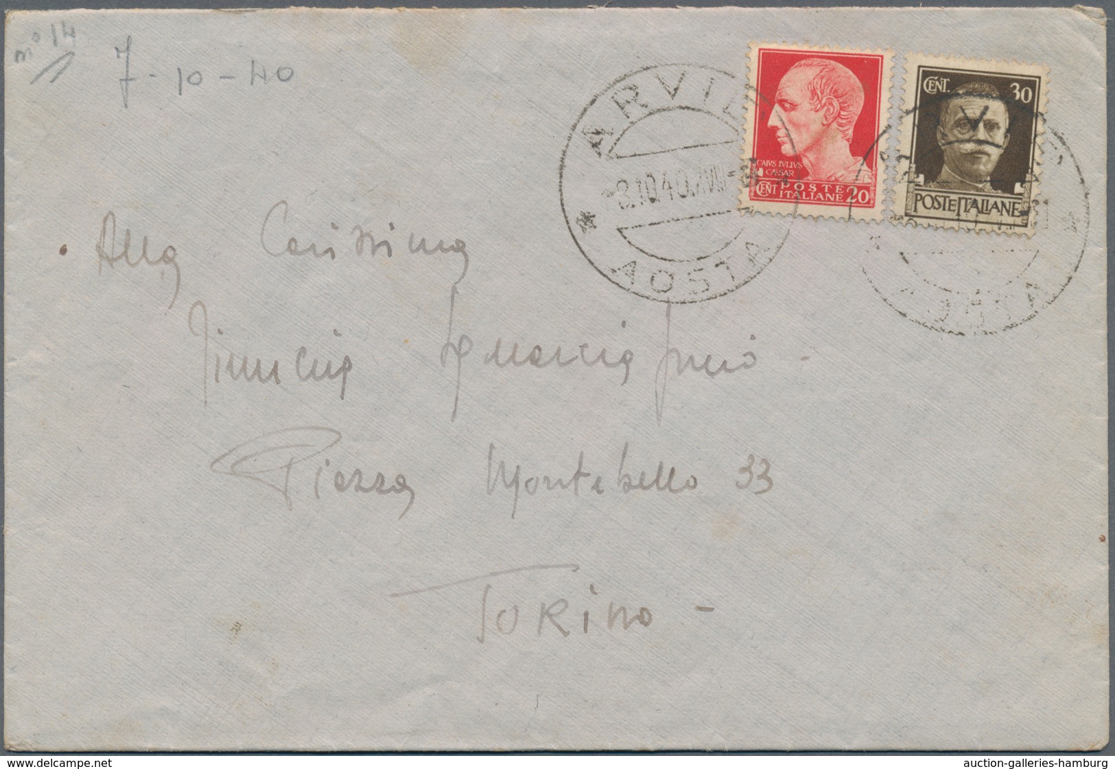 Italien - Lokalausgaben 1944/45 - Aosta: 1939/1940, Lot Of 57 Covers Used In The Aosta Valley (Valle - Emisiones Locales/autónomas