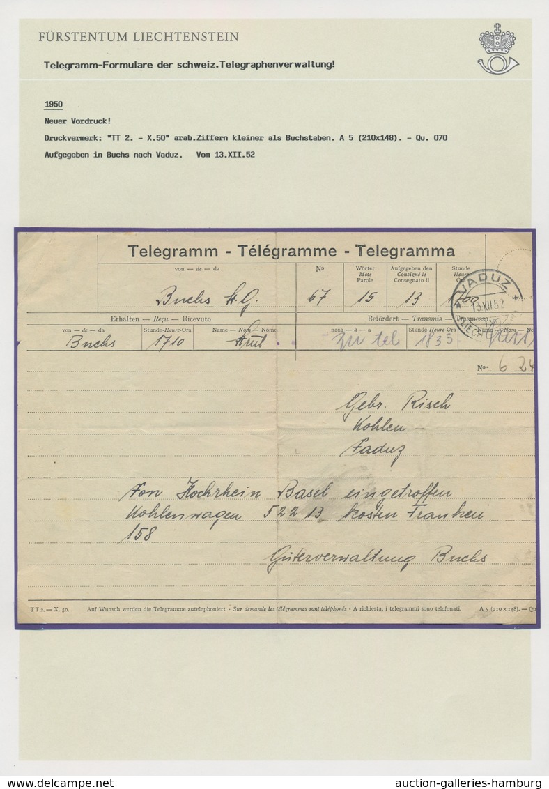 Liechtenstein - Besonderheiten: 1910/1995 (ca.), Ausstellungsmäßig Aufgezogene Sammlung Telegramm-Fo - Otros & Sin Clasificación