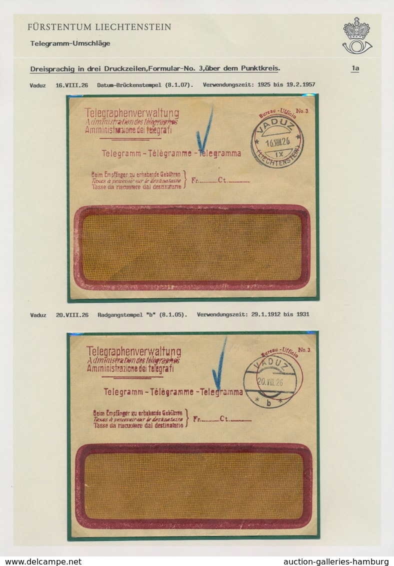 Liechtenstein - Besonderheiten: 1910/1995 (ca.), ausstellungsmäßig aufgezogene Sammlung Telegramm-Fo