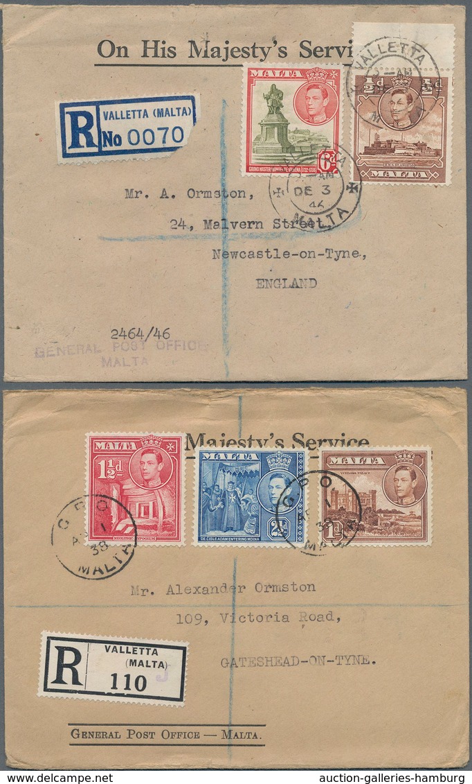 Malta: 1890/1960, Lot Of 32 Covers/cards, Apparently Mainly Commercial Mail Incl. Registered, Censor - Malte