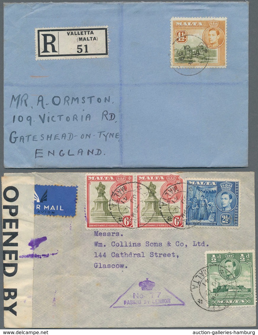 Malta: 1890/1960, Lot Of 32 Covers/cards, Apparently Mainly Commercial Mail Incl. Registered, Censor - Malta