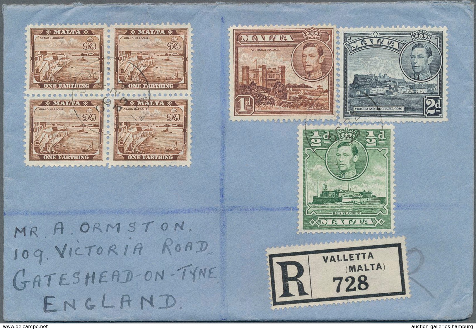 Malta: 1890/1960, Lot Of 32 Covers/cards, Apparently Mainly Commercial Mail Incl. Registered, Censor - Malta