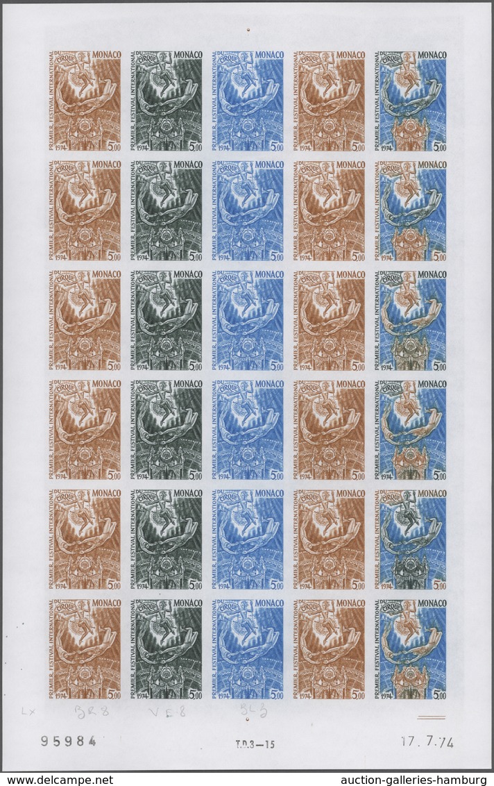 Monaco: 1973/1977, IMPERFORATE COLOUR PROOFS, MNH Collection Of 38 Complete Sheets (=1.040 Proofs), - Sonstige & Ohne Zuordnung