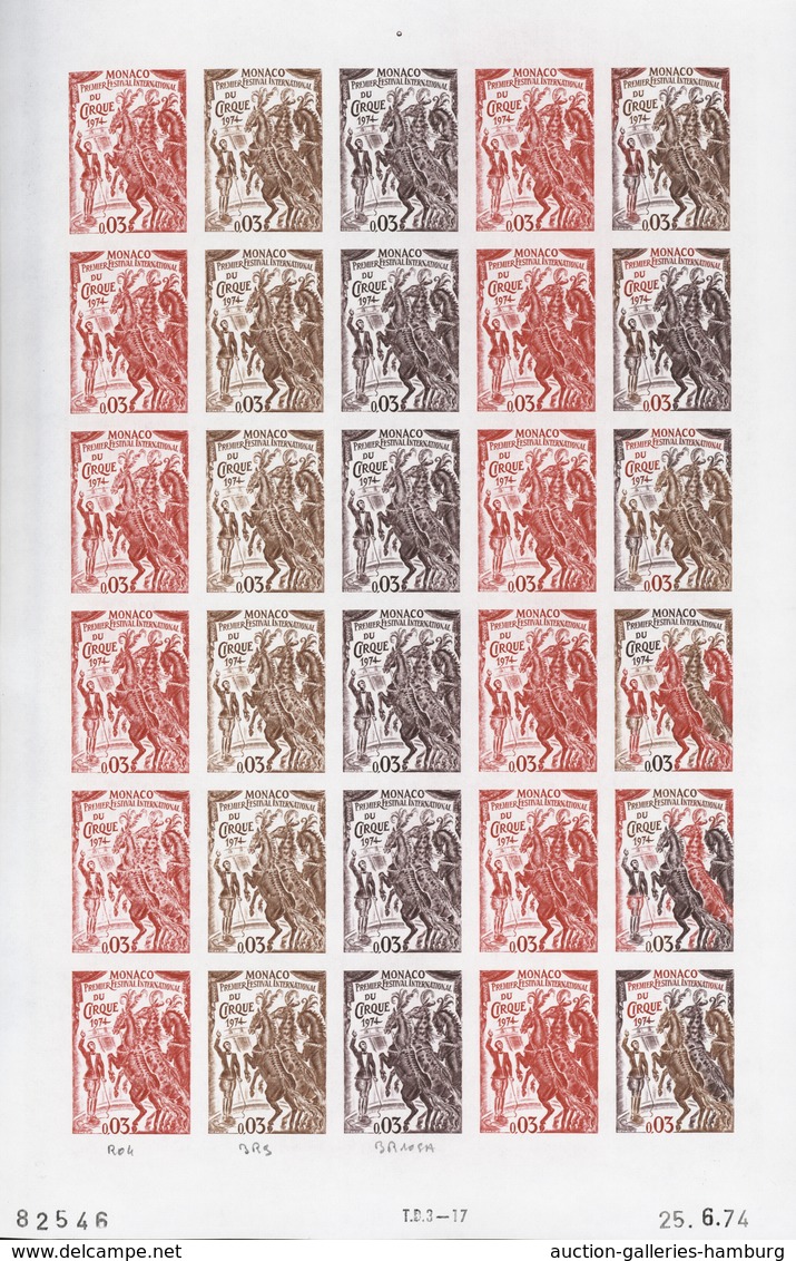 Monaco: 1973/1977, IMPERFORATE COLOUR PROOFS, MNH Collection Of 38 Complete Sheets (=1.040 Proofs), - Sonstige & Ohne Zuordnung