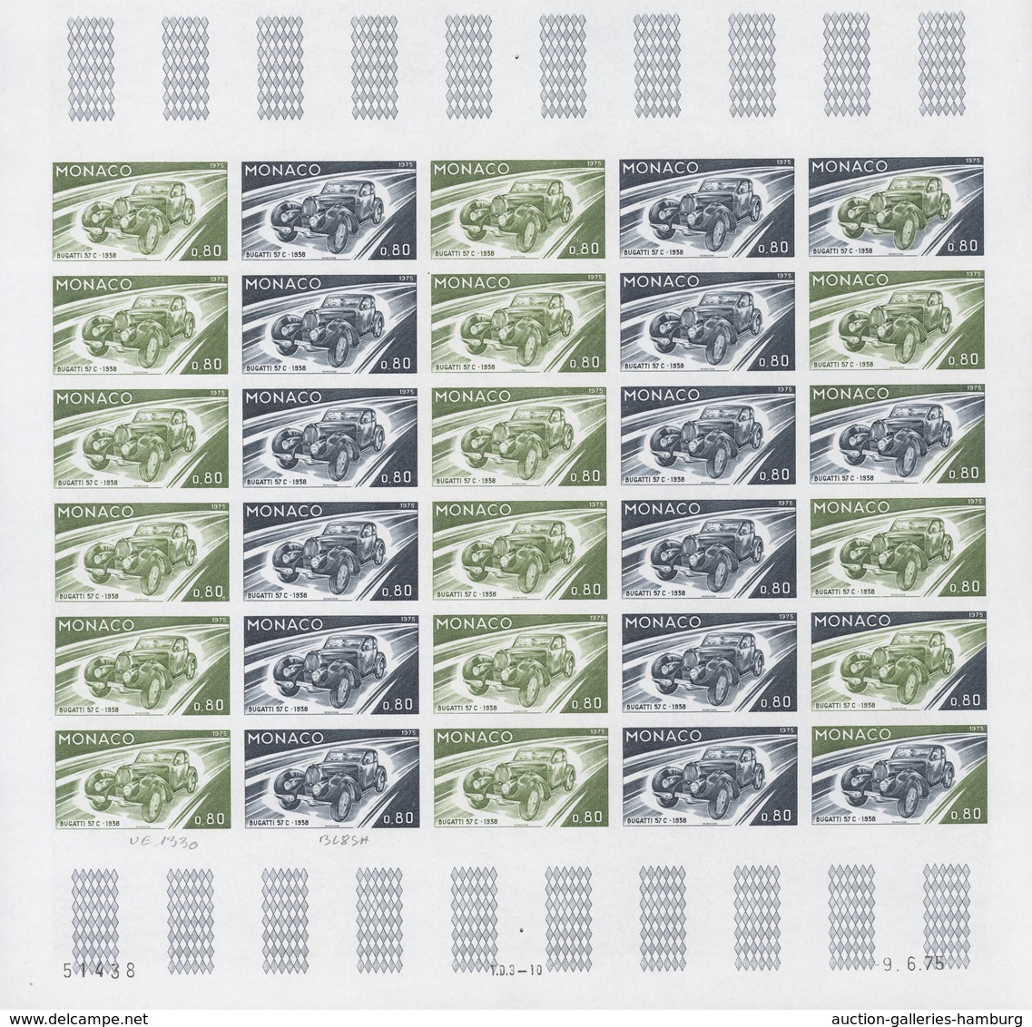 Monaco: 1973/1977, IMPERFORATE COLOUR PROOFS, MNH collection of 38 complete sheets (=1.040 proofs),