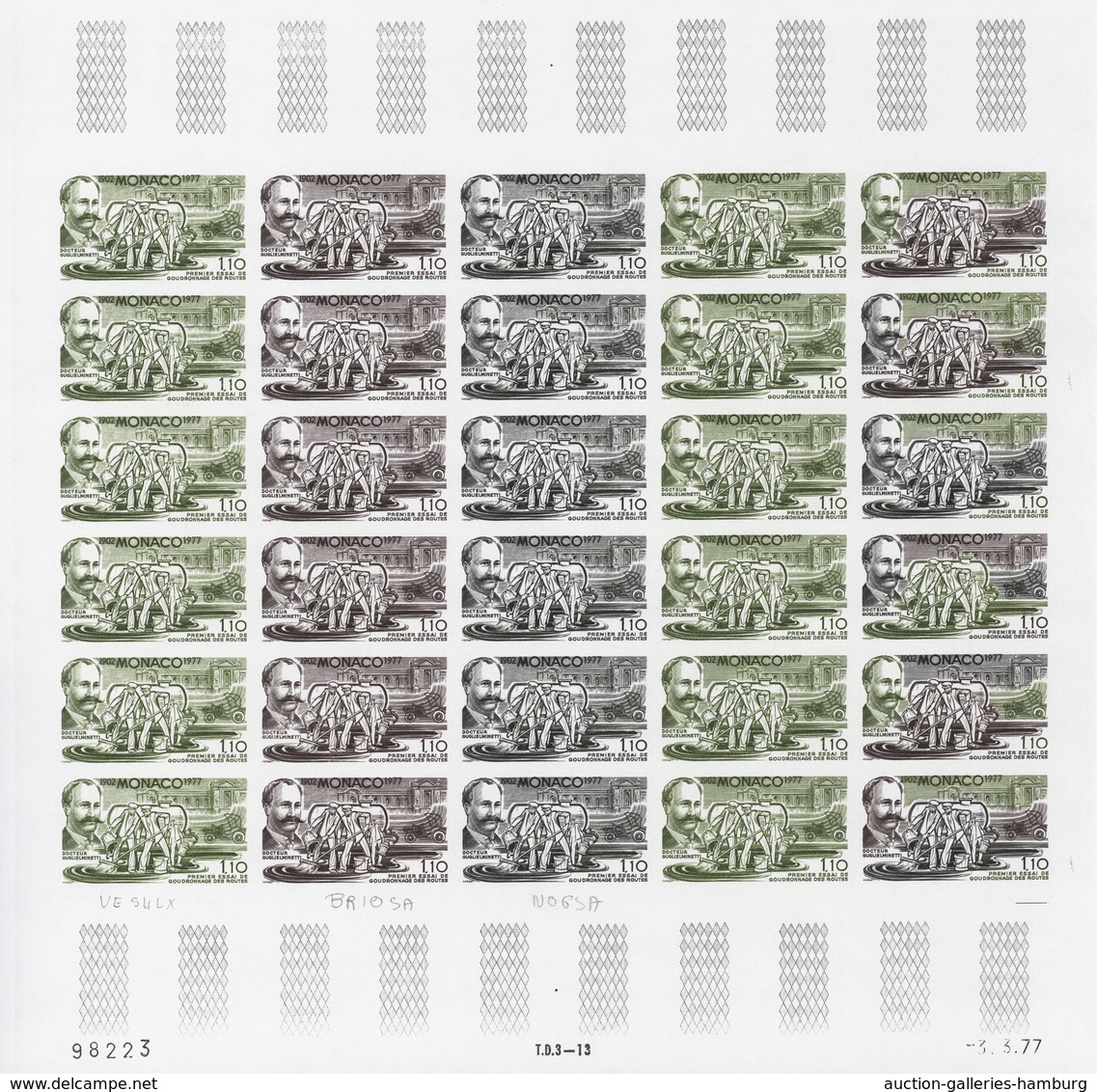 Monaco: 1973/1977, IMPERFORATE COLOUR PROOFS, MNH collection of 38 complete sheets (=1.040 proofs),